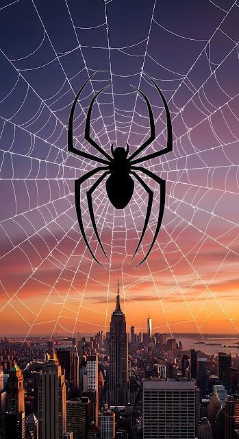 Spider-Man Logo Over New York City Skyline at Twilight - Free mobile Wallpaper