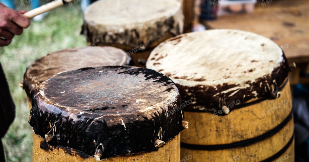 Musical Instruments: Group of Drums Displayed Outdoors Free Download – Envato Elements