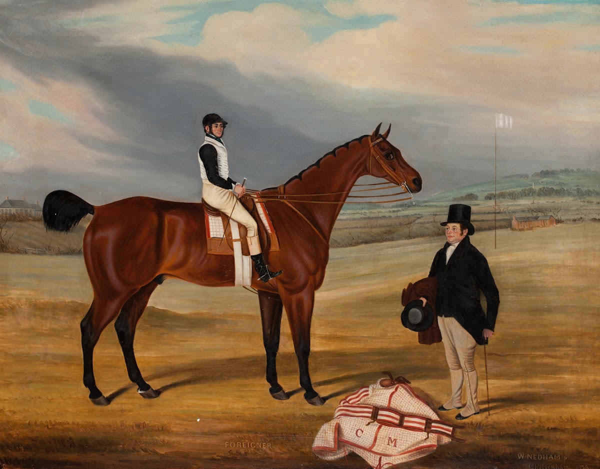 Foreigner with jockey up and his owner standing to the right 1838