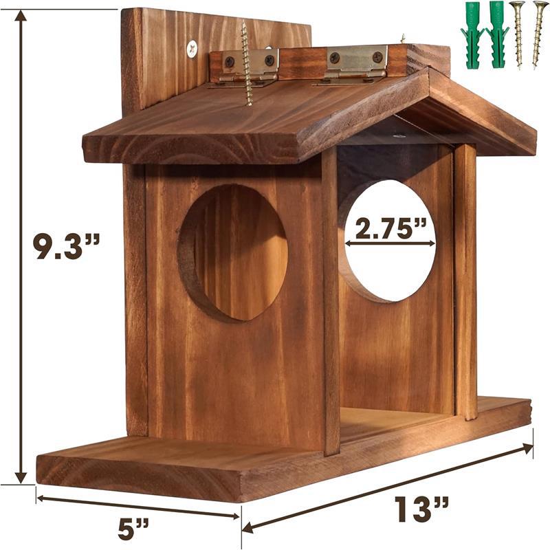 Wooden feeding station for squirrels