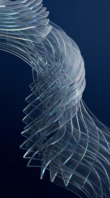 Cascading Iridescent Glass Panels on a Deep Blue Gradient - Free mobile Wallpaper