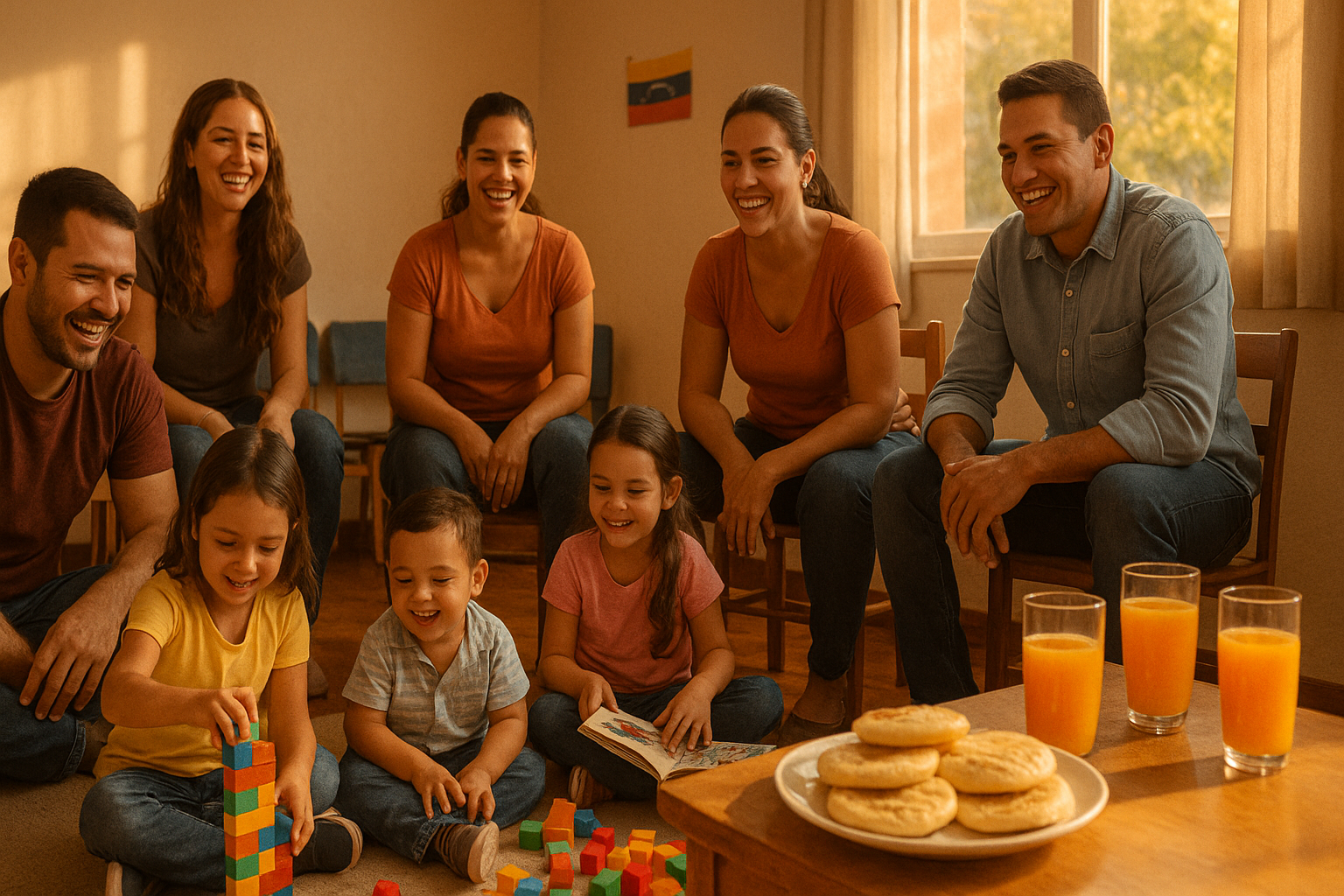 Madres y niños venezolanos compartiendo en una guardería comunitaria