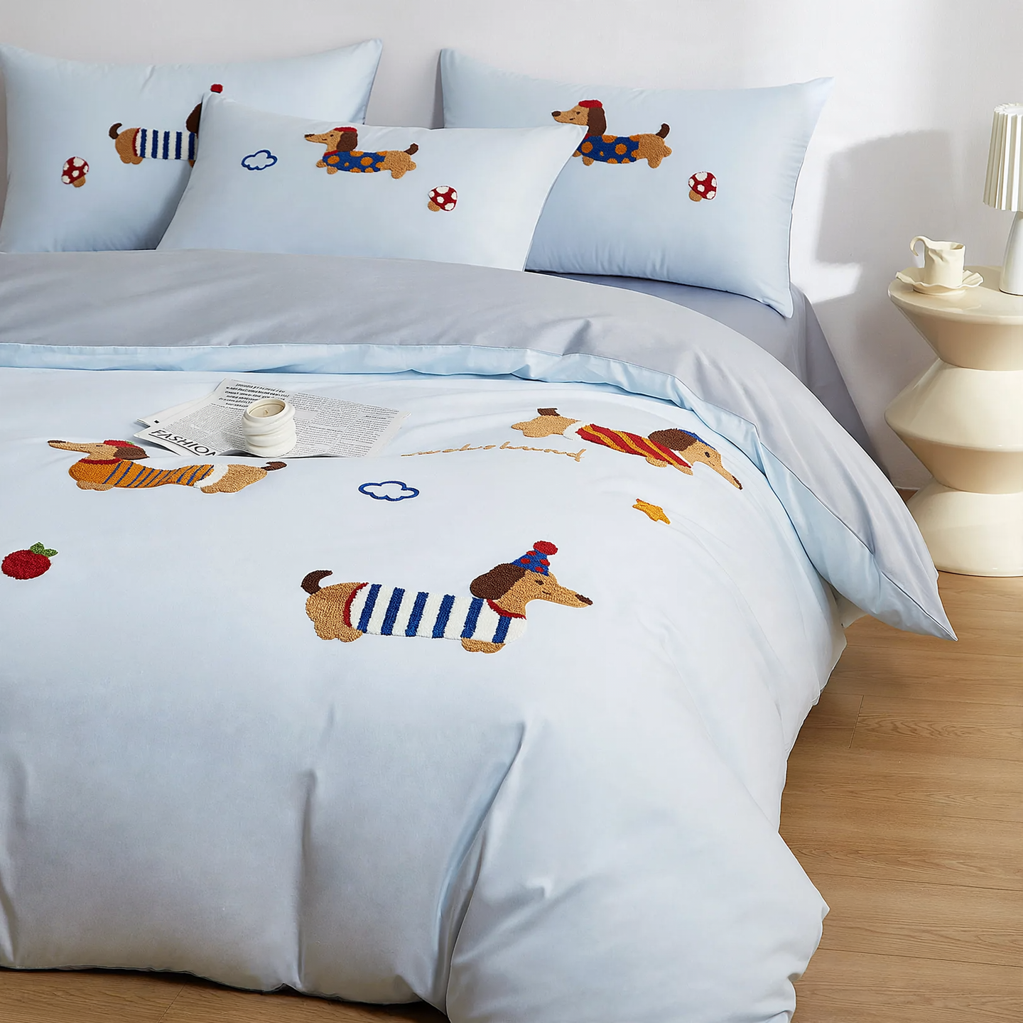 Children's cotton bedding with hand embroidery, 4-piece