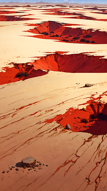 High Contrast Red Canyon Desert Landscape Stylized Illustration - Free mobile Wallpaper