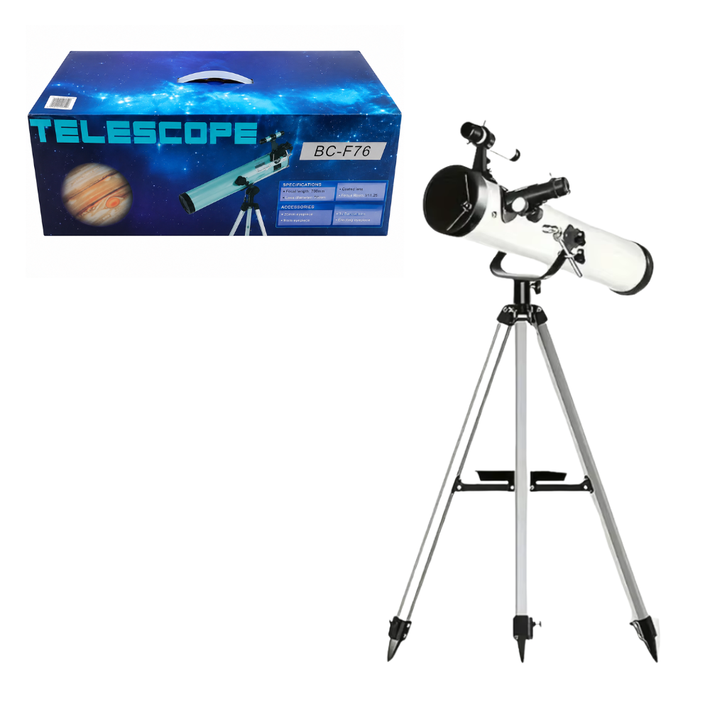Telescopio Astronomico Reflector BC-F76 de 76 mm y 700 mm con Tripode Ajustable, Oculares Intercambiables Buscador y Accesorios