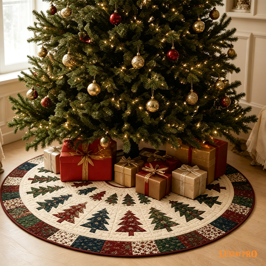 Christmas Tree Mat, Brushed Fabric With Ribbon Style