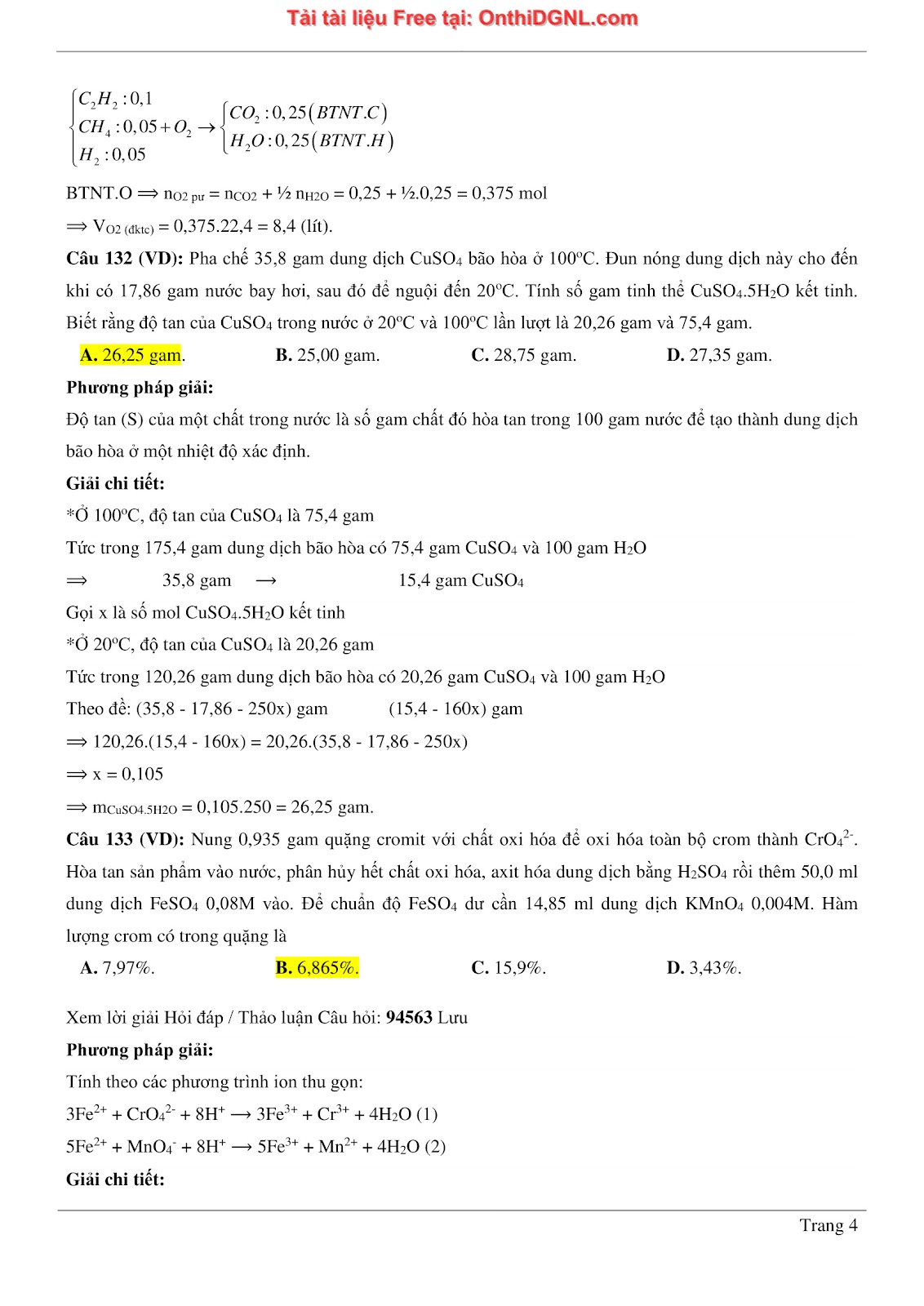 260 bài tập môn Hóa học - Ôn thi ĐGNL ĐHQG Hà Nội Phần 4