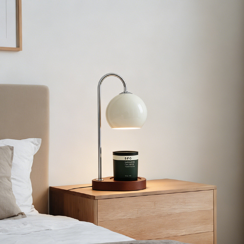 Wooden Aroma Wax Melt Lamp with Metal Shade