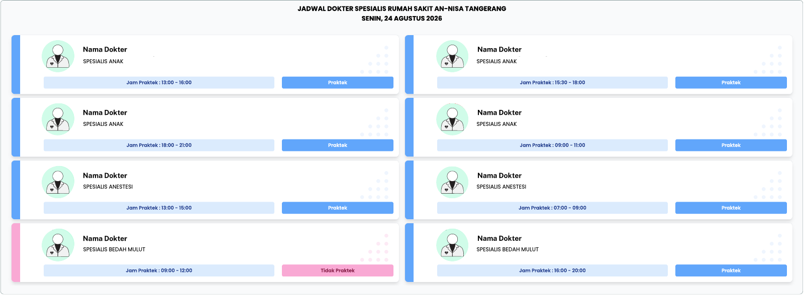 Tampilan fitur Display Jadwal Dokter pada Modul Call & Display NUHA