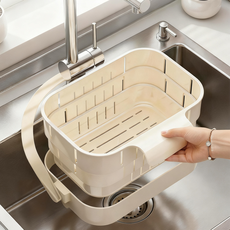 Collapsible draining basket for the sink