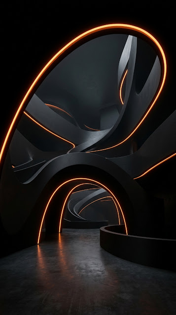 Minimalist Dark Abstract Curves with Orange Light Accents - Free mobile Wallpaper