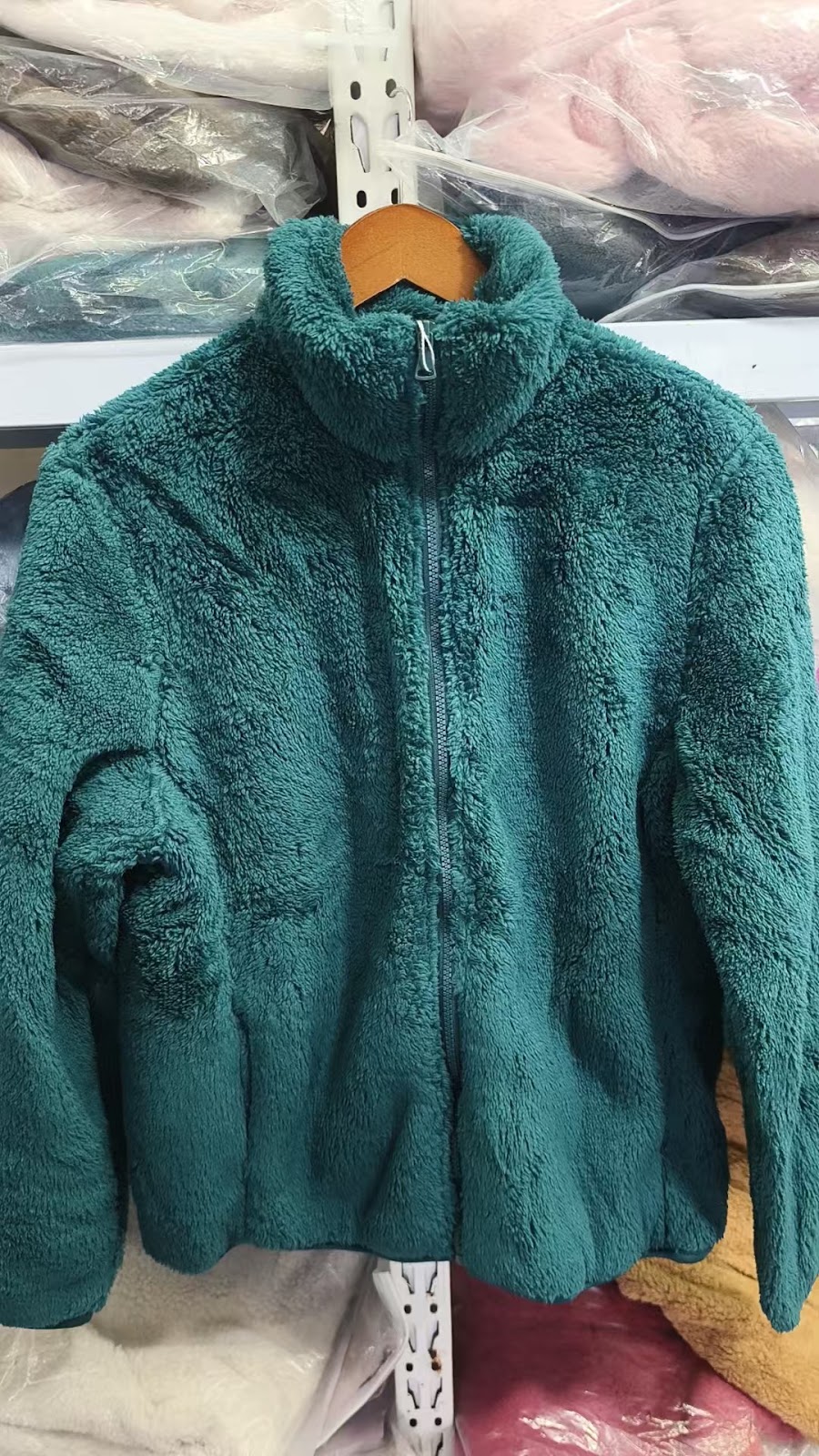Fleece jacket with stand-up collar and zipper