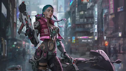 Cyborg, Cyberpunk, Futuristic, City, Women 4K Wallpaper Background