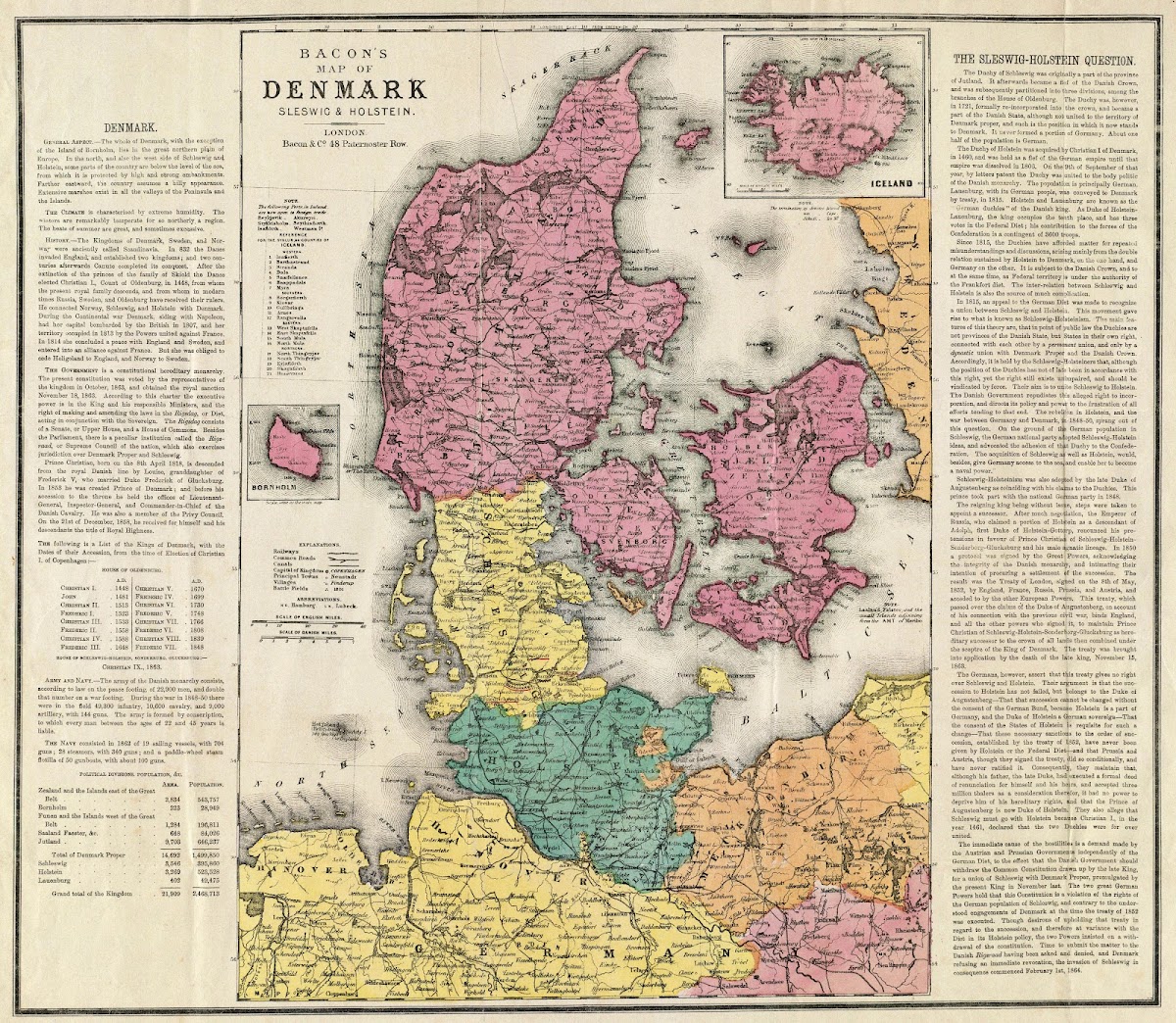 Bacons map of Denmark Sleswig  Holstein 1864