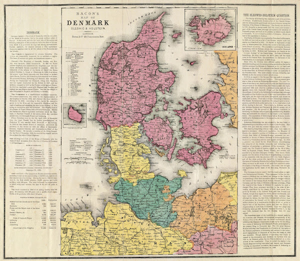 Bacons map of Denmark Sleswig  Holstein 1864
