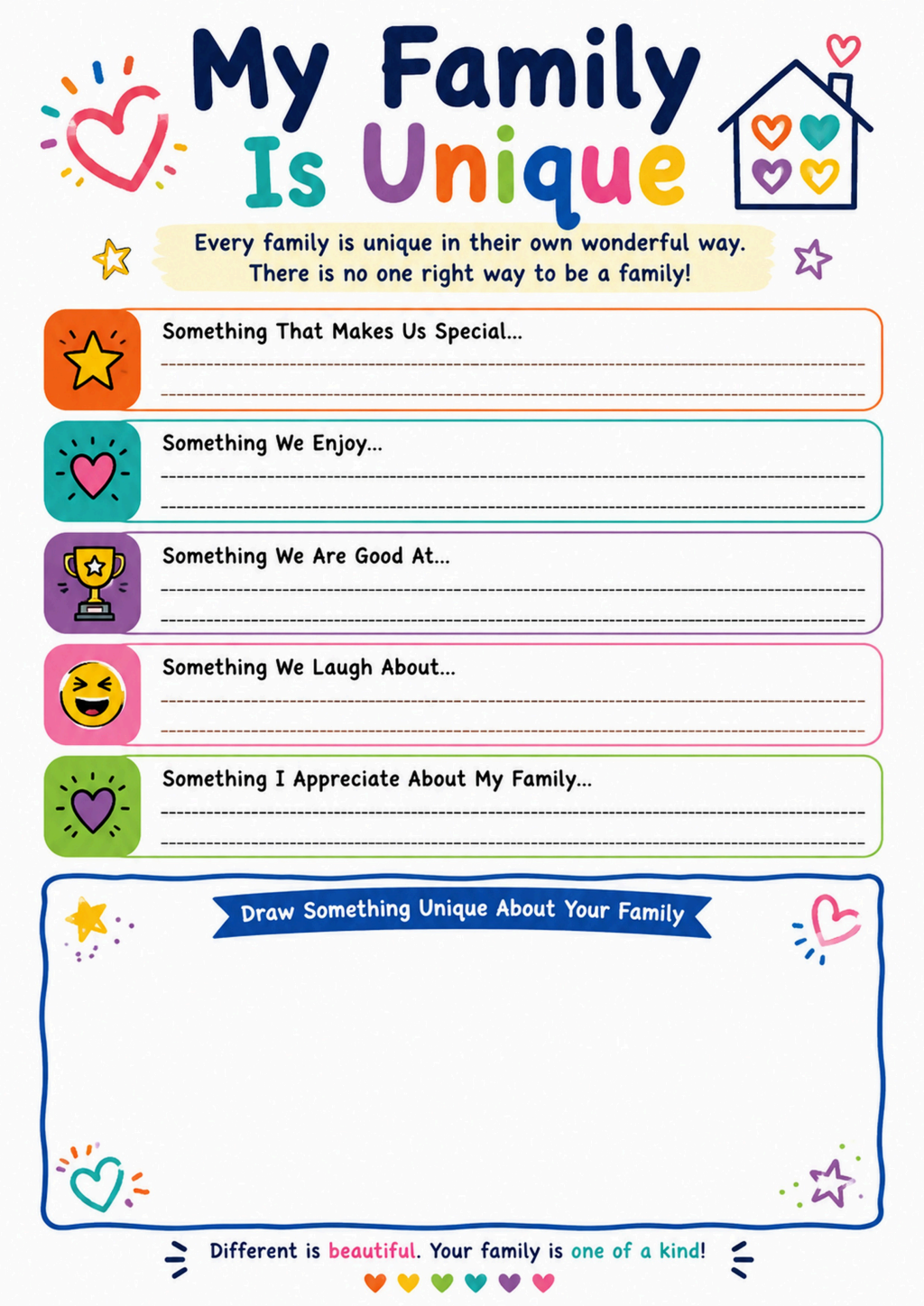 My Family Is Unique Worksheet