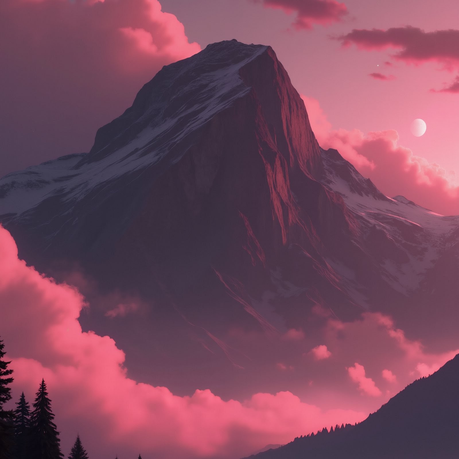 Download Mountain Lake, Pink Sky, Landscape Scenery, Wooden Pier 2K iPhone