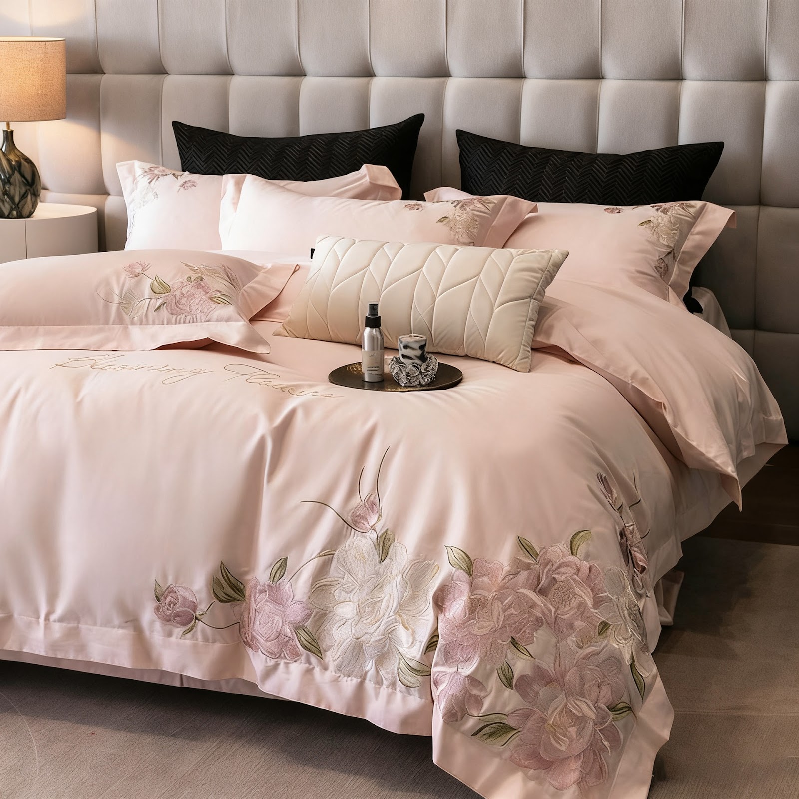 Cotton Bedding, 4-piece, embroidered, Satin
