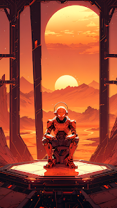 Solitary Robot Meditating on Mars Alien Desert Sunset