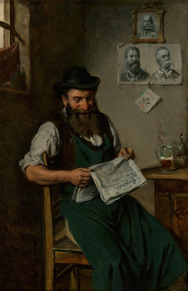 A tradesman reading a newspaper 1891