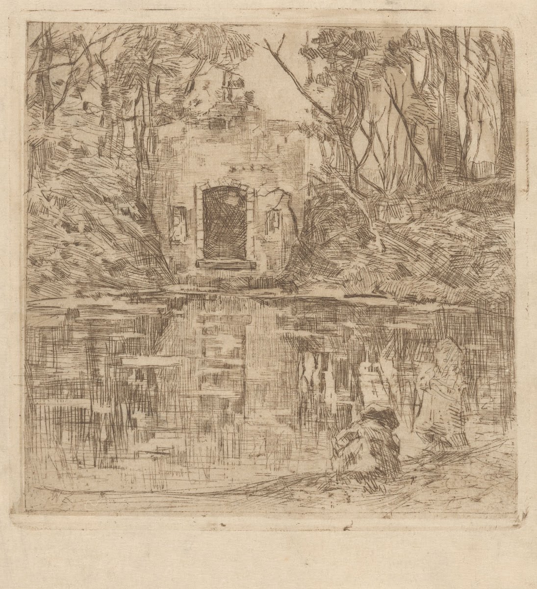 Ruïne aan een vijver Lage Vuursche 1896