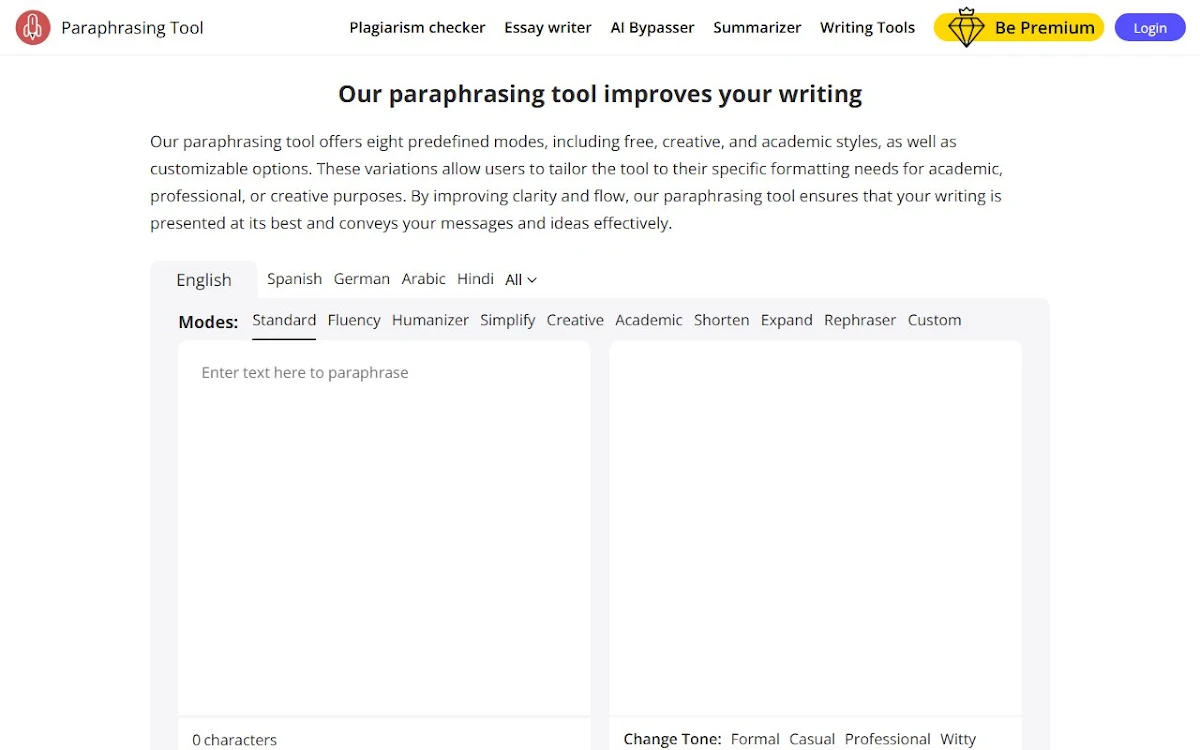 Captura de Paraphrasingtool.ai