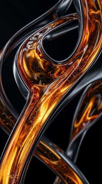 Abstract Glossy Orange Fluid in Glass Macro Render - Free mobile Wallpaper