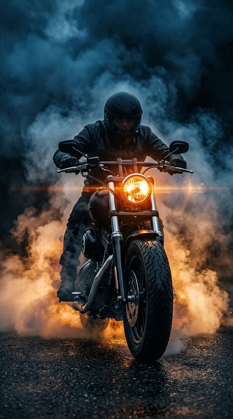 Motorbike Headlight in Blue and Orange Smoke - Free 8K and 4K mobile Wallpaper Background
