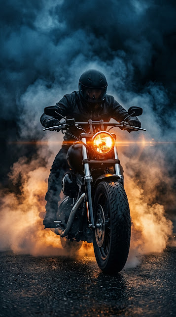 Motorbike Headlight in Blue and Orange Smoke - Free mobile Wallpaper