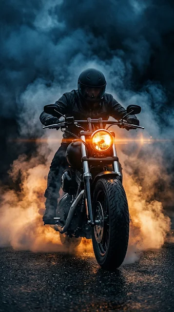 Motorbike Headlight in Blue and Orange Smoke