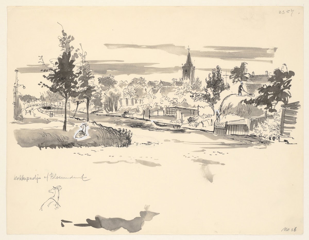 Kerk en omgeving vanaf Bloemendaal 1950