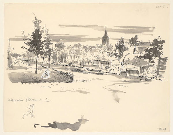 Kerk en omgeving vanaf Bloemendaal 1950