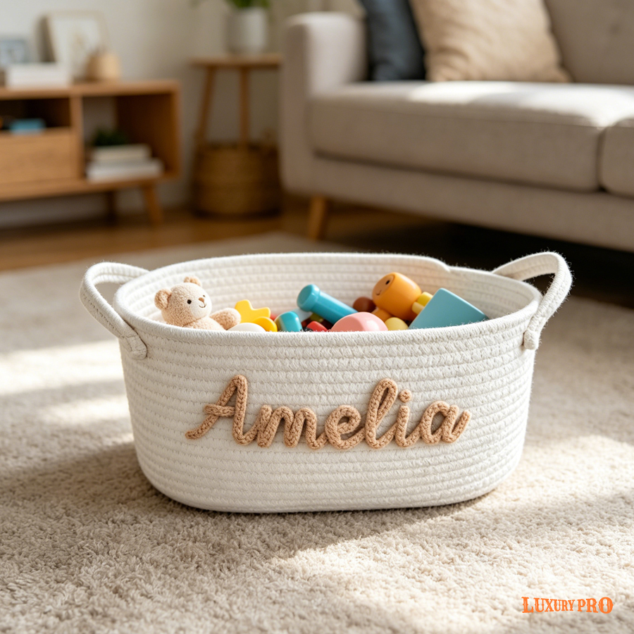 Cotton Rope Short Handle Storage Basket