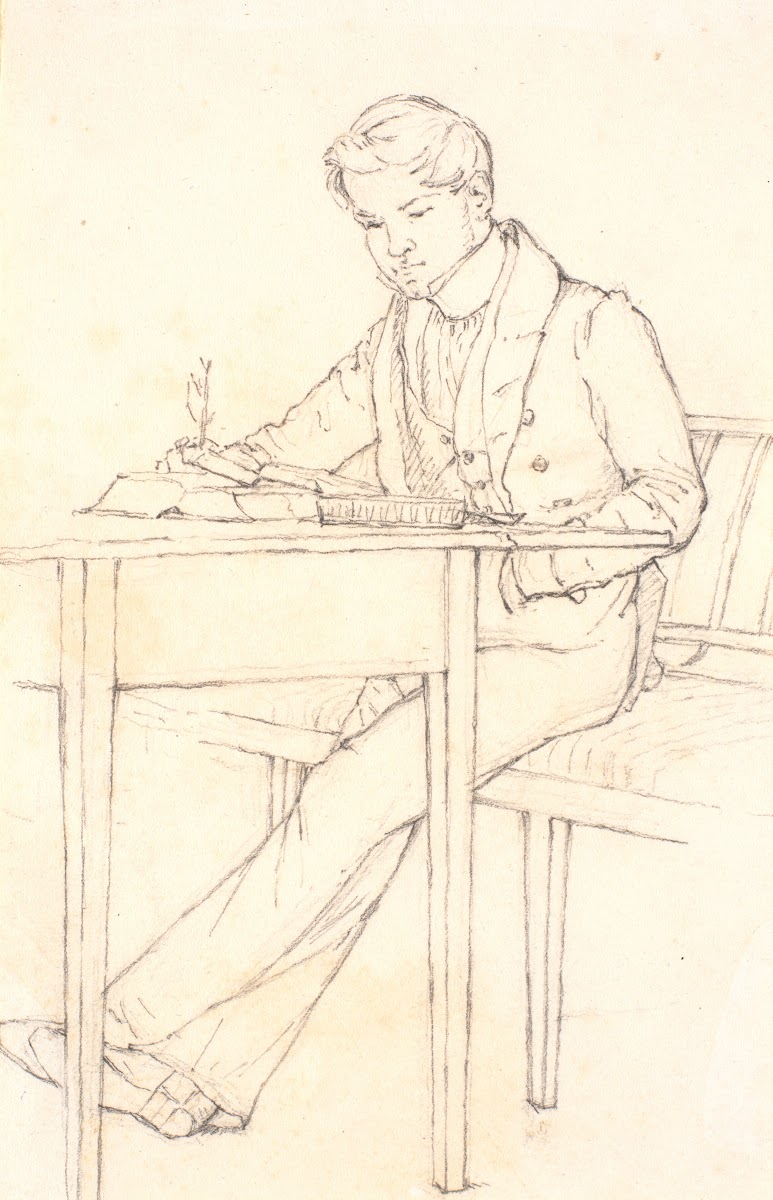 Læsende ung mand siddende i en sofa 1810  1848