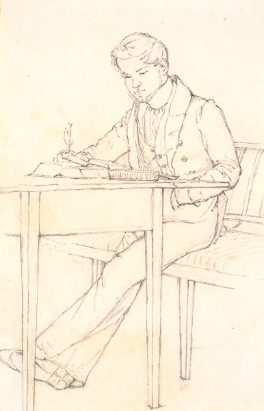 Læsende ung mand siddende i en sofa 1810  1848
