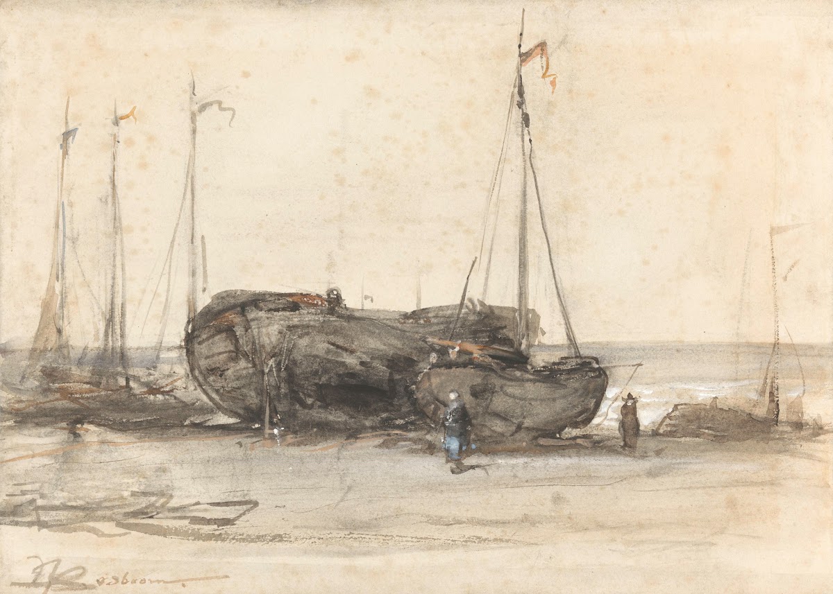 Vissersboten op het strand van Scheveningen 1873