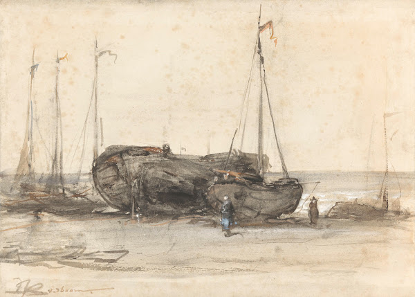 Vissersboten op het strand van Scheveningen 1873