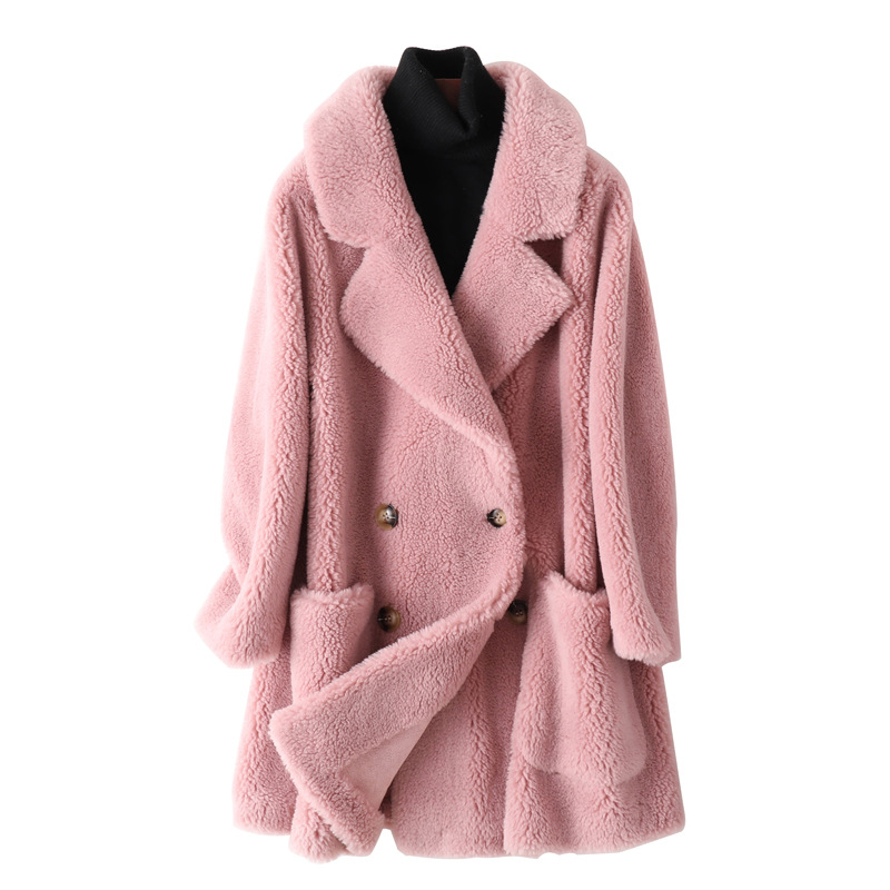 Women's mid-length lambskin imitation coat