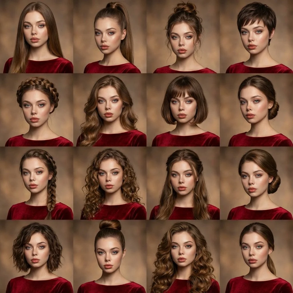 Un collage fotográfico de alta calidad que muestra a la misma persona con rasgos faciales y expresión idénticas, tal como se muestra en...