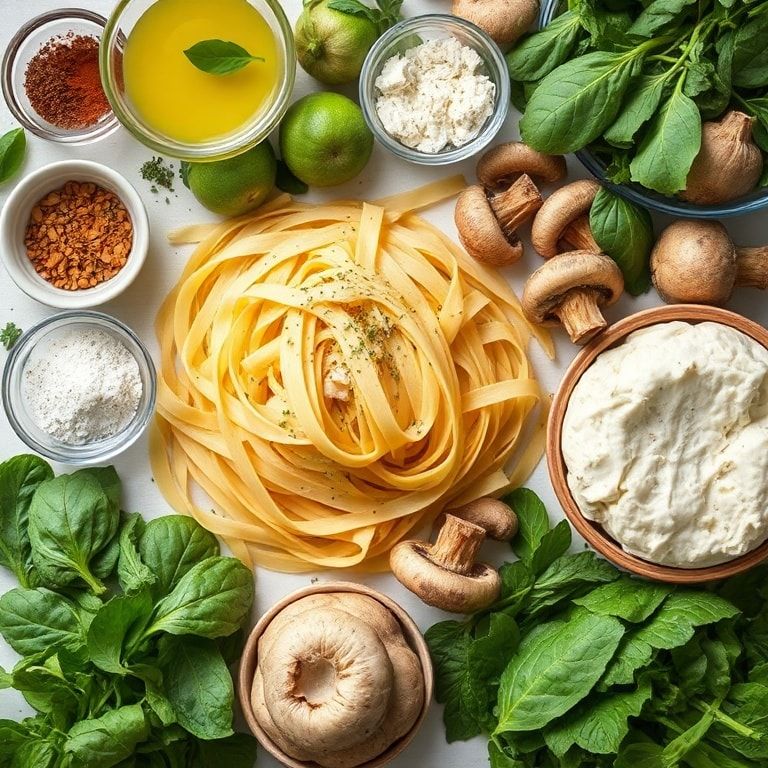 Ingredients for Creamy Parmesan Spinach Mushroom Pasta Recipe – Easy Weeknight Comfort Food