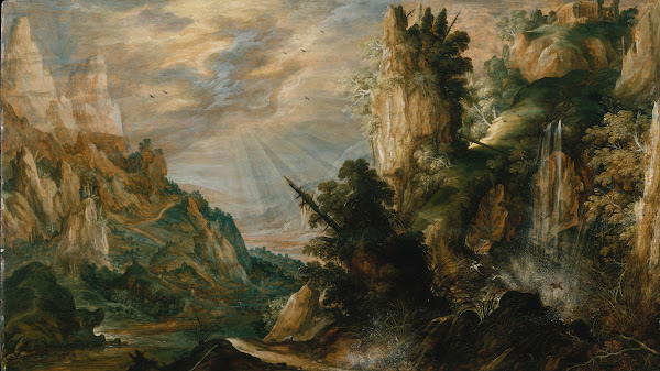 A Mountainous Landscape with a Waterfall ca 1600