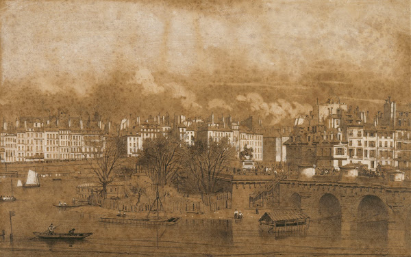 Vue de la pointe de lîle de la Cité du pont Neuf et des quais du Louvre et de la