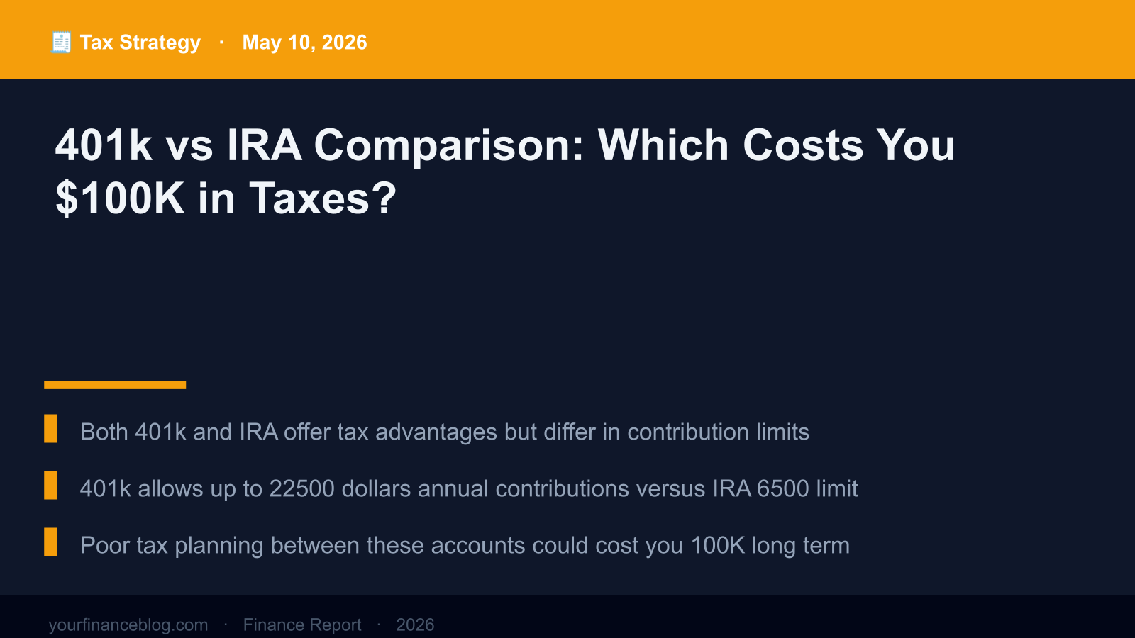 401k vs IRA Comparison: Which Costs You $100K in Taxes? (Expert Analysis) Key Summary