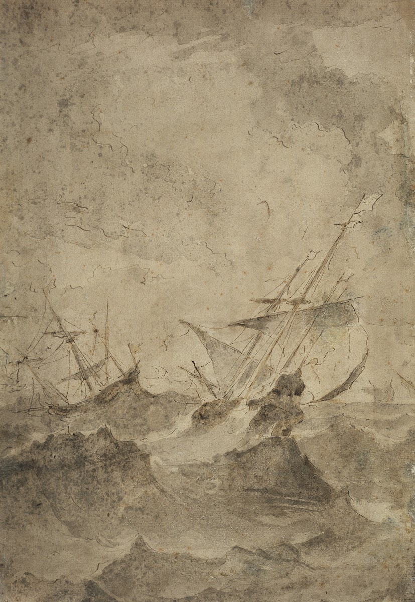 Zwei Segelboote auf stürmischer See ca 1780  1790