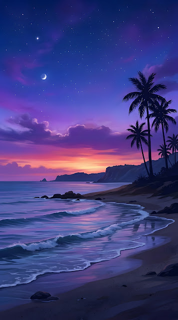 Tranquil Twilight Seascape Digital Painting - Free mobile Wallpaper