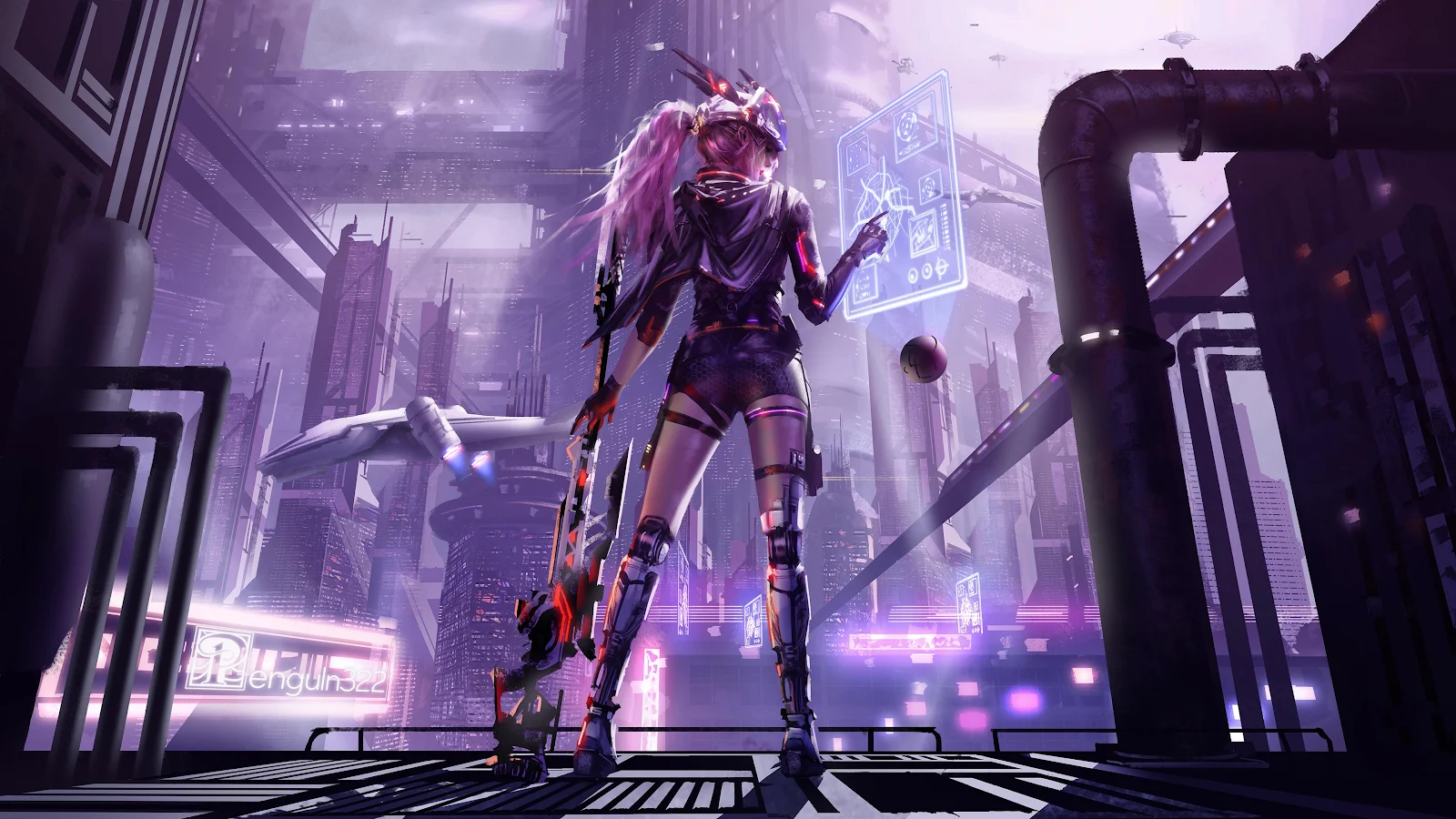 Futuristic Cyberpunk Warrior Girl - Cyberpunk Illustration 4K Wallpaper (3840x2160)