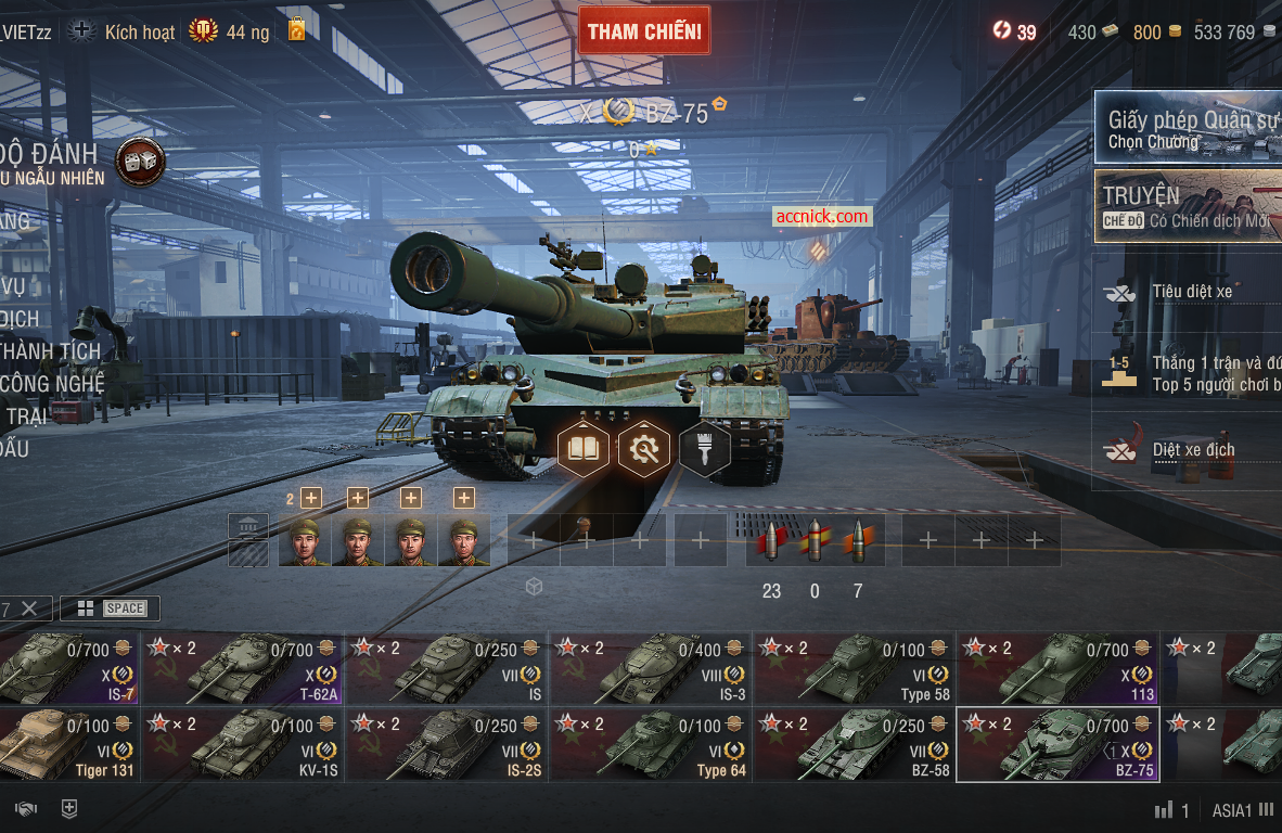 Acc World of Tanks PC sở hữu 6 tank X BZ-75, 113, IS-7, T-62...