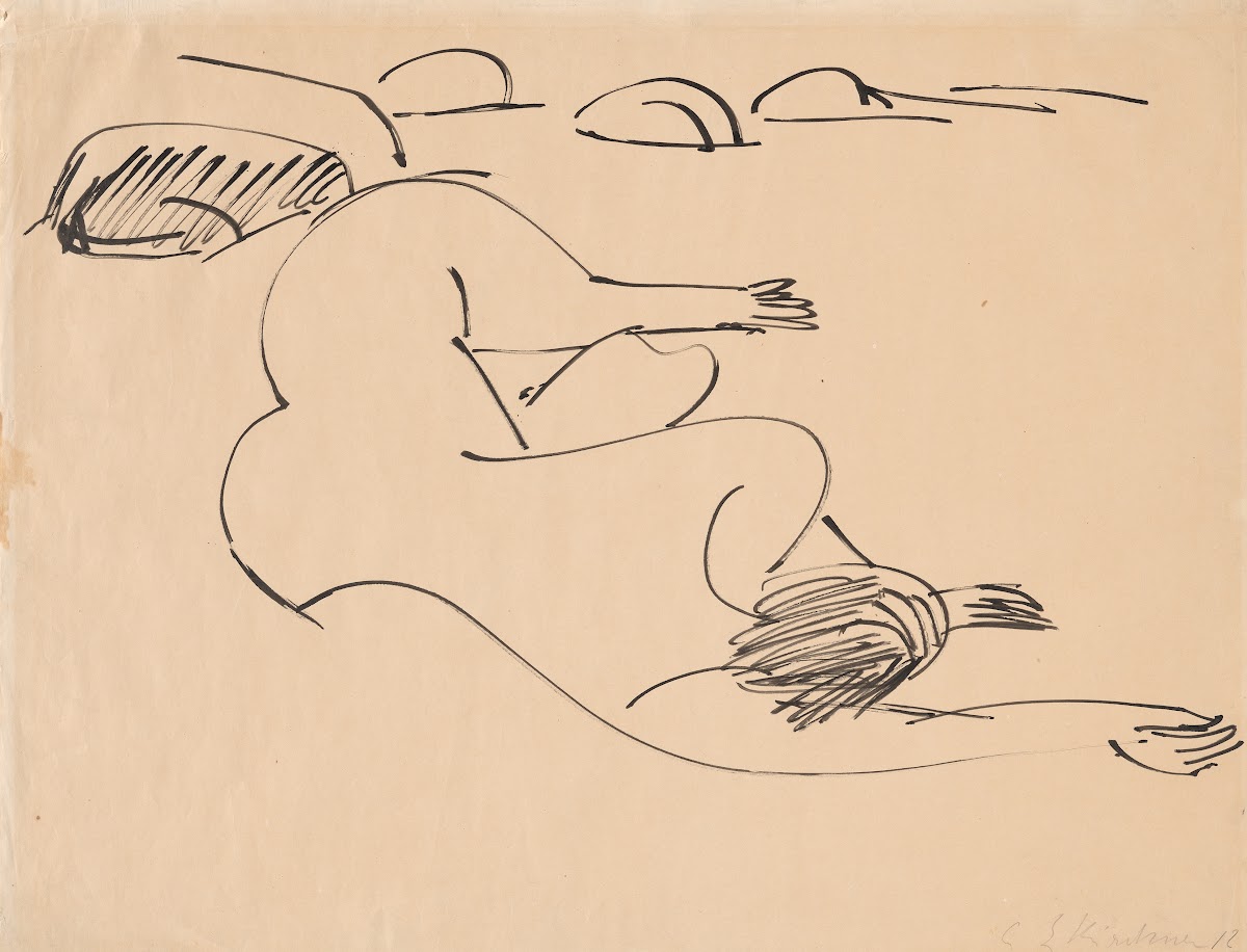 Erna Lying on the Beach among Rocks 1912