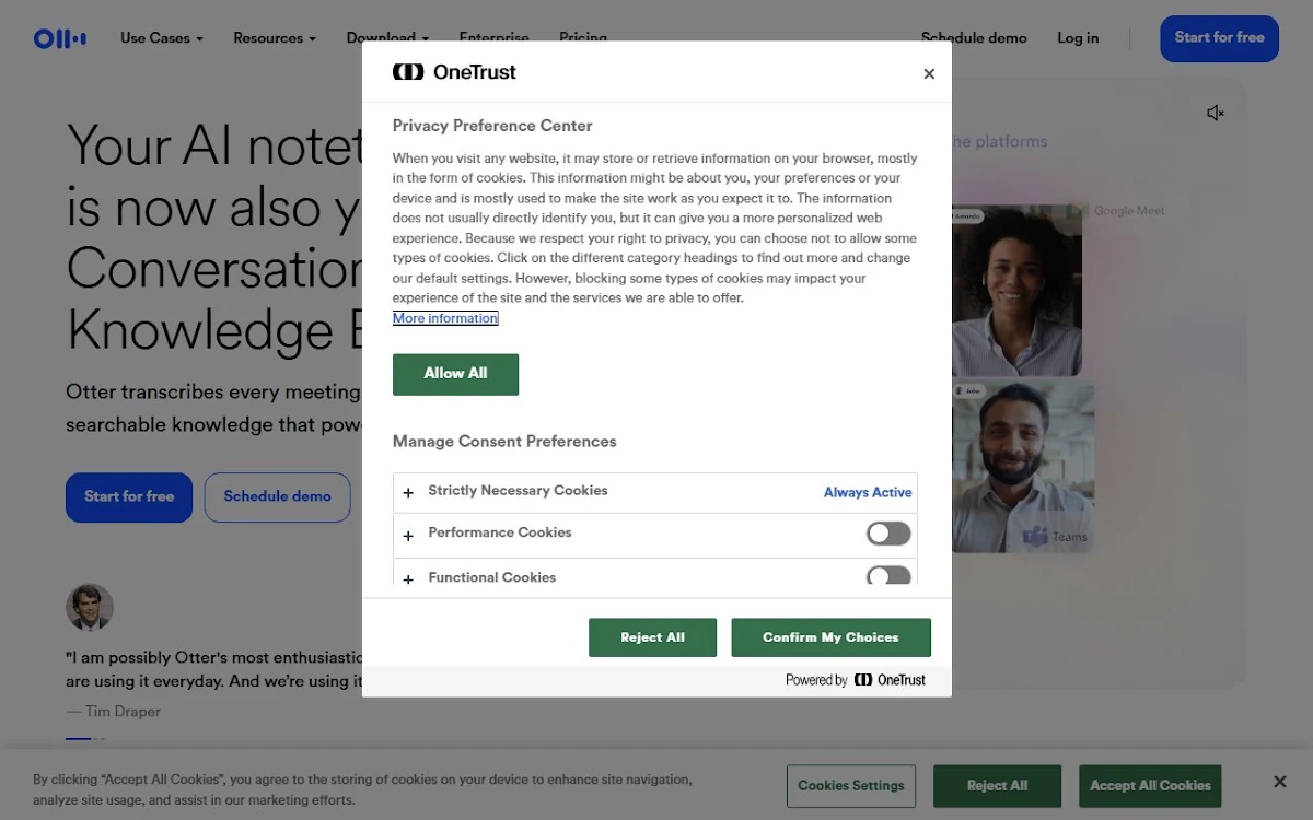 Captura de Otter.ai for Google Meet