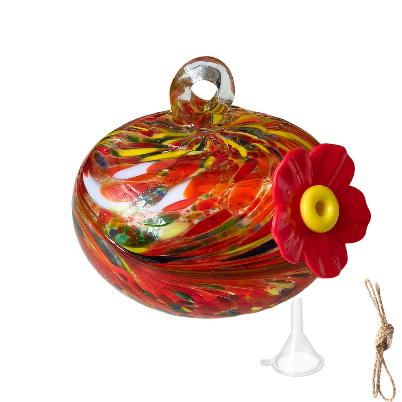 Hanging bird feeder and water station made of glass